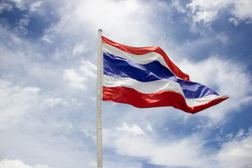 The Thai flag has a sky background with clouds in the sun at noon.