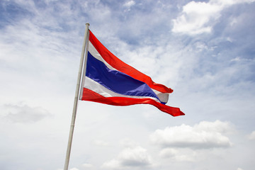 The Thai flag has a sky background with clouds in the sun at noon.