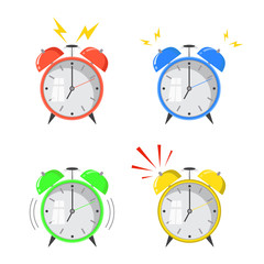 Flat design. Vector icon isolated on background. Cartoon alarm clock ringing. Wake up morning concept. - 216179123