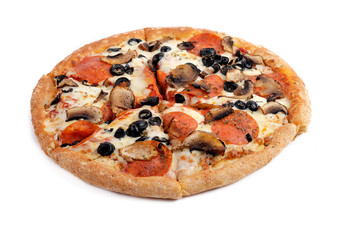 pizza with mushrooms on a white background