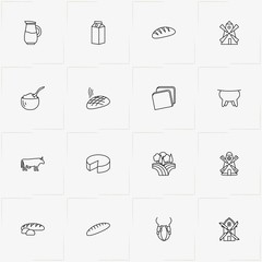 Bread & Milk line icon set with bread slice, cottage cheese and mill - 216179587
