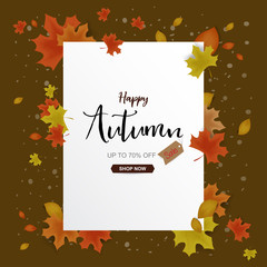 Autumn Sale background decor with autumn maple leaves and frame with space for advertising,brochure, leaflet, poster, banner. Vector illustration EPS10.