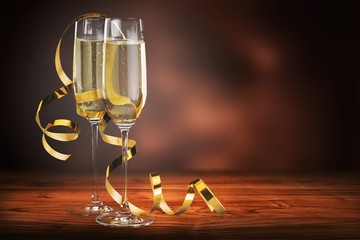Champagne Glasses and Streamers