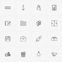 Business line icon set with tie, case and mechanism