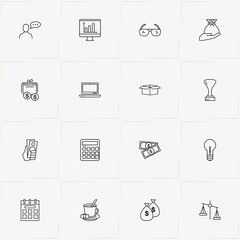 Business line icon set with spectacle, calendar and cup of tea