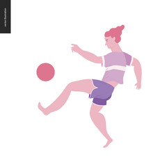 People park festival picnic - flat vector concept illustration of a young man wearing a t-shirt and shorts playing with a football on the ground. Bare feet