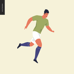 Fototapeta na wymiar European football, soccer player - flat vector illustration of a running young man wearing european football player equipment
