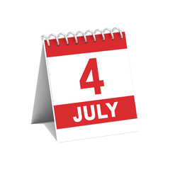 3D illustration isolated 4 four july red and white calendar reminder