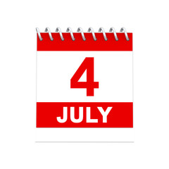 3D illustration isolated 4 four july red and white calendar reminder