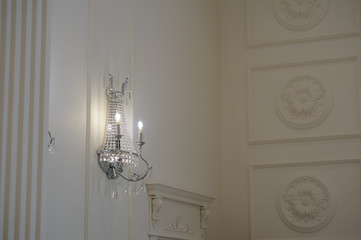 White glass chandelier, shines the banquet hall