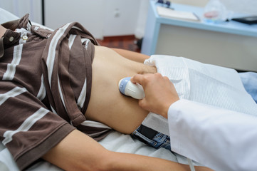 Doctor  examination a man at abdomen  Usg