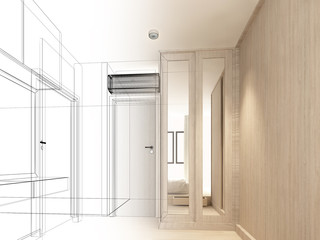 sketch design of interior living room,3d rendering