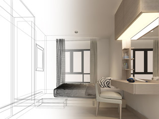 sketch design of interior living room,3d rendering