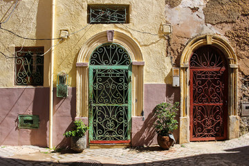 Fototapeta na wymiar Two gates with a lattice, El Jadida, Morocco
