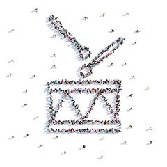 A lot of people form drum, hand drawing . 3d rendering.