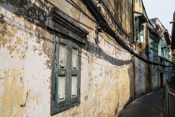 Naklejka premium old ancient street building wall traditional architecture 
