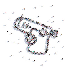 A lot of people form children's gun, hand drawing . 3d rendering.