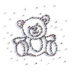 A lot of people form baby toy bear, hand drawing . 3d rendering.