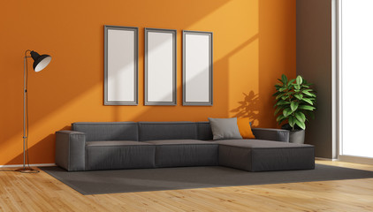 Gray and orange modern living room