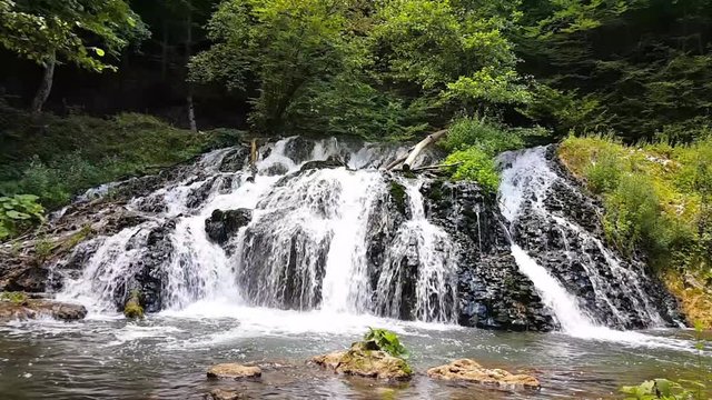 Big waterfall in the forest in Strandja mountain, Bulgaria slow motion video