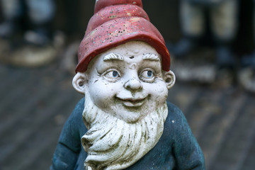 Garden gnome with blue shirt and red cap