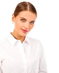 Business portrait. Close up portrait of a young blonde woman in shirt
