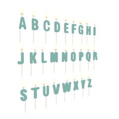 Alphabet Birthday Candles Set with Flame on white. 3D illustration