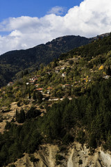 Traditional village purched on Greek mountains