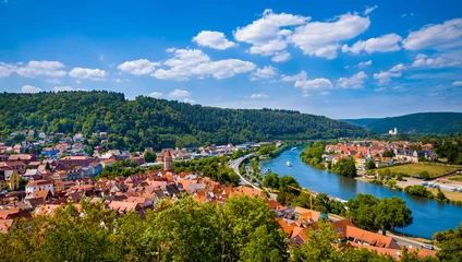Fotobehang Panoramisch uitzicht van Wertheim am Main, Duitsland. © borisbelenky