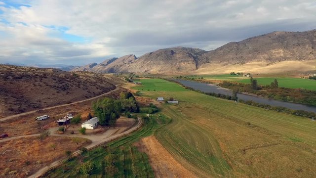 Aerial Perspective over Farmland Near the Okanogan River in Washington State