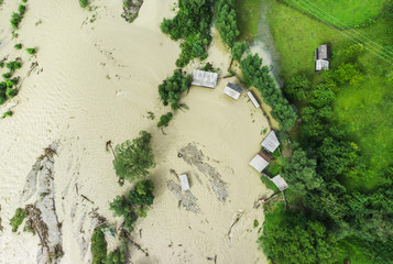 aerial view of flooded garden with water