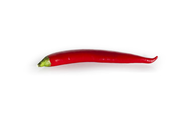 Isolated Red hot chilli pepper as ingredient of spice meal or salad on white background