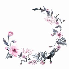 watercolor floral pink wreath hand drawn circle clip arts