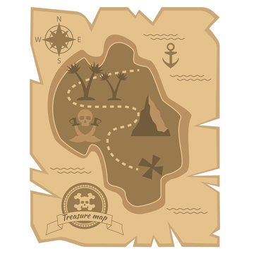 Pirate Treasure Map in flat style