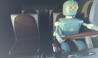 Retro Robot drave car. Autonomous transport and self-driving cars concept