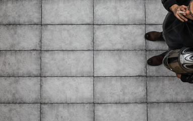 Obraz premium biker in helmet, top view