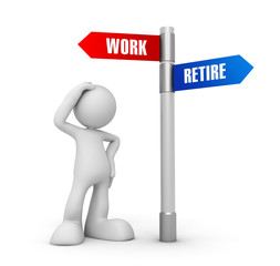work retire direction sign concept 3d illustration