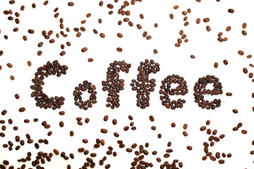 Letters from coffee beans spelling the word coffee