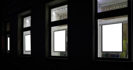 advertising fields in the store windows. A layout for designers for advertising Mock up