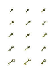 collection of a brass antique keys isolated on white background