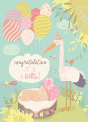 Nice card with stork and baby