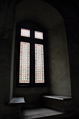 Retro, gothic, medieval stained glass window. 