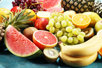 Fresh organic fruits background. Healthy eating concept.