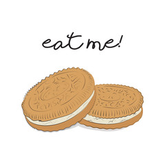 Brown cookie illustration. Food vector background.  Biscuit background Homemade traditional crumb cakes.  Cafe poster