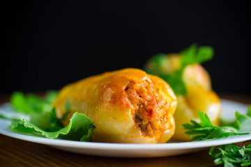 stewed in tomato sauce stuffed peppers in a plate