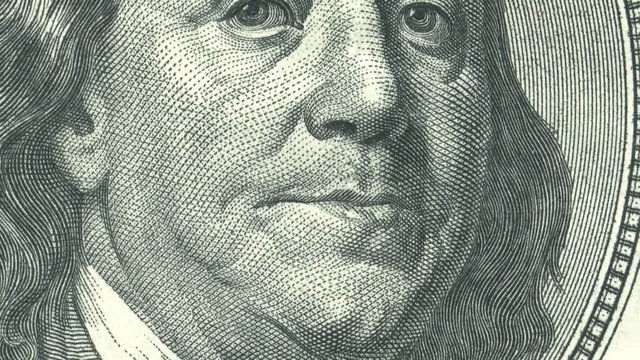 4 Animations close-up of Ben Franklin us hundred dollar bill