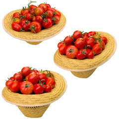 Red tomatoes in a hat.