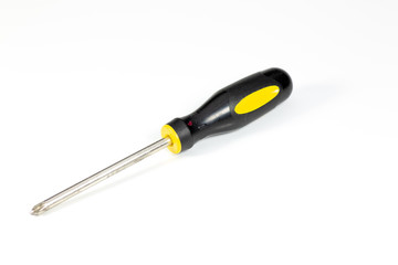 Black and yellow screw driver on a white background