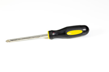 Black and yellow screw driver on a white background