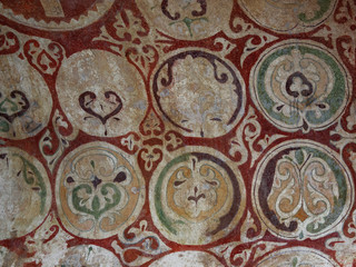 Fototapeta na wymiar Frescoes on the ceiling of the Church of St. Nicholas. Famous religious landmark in Demre, Turkey.